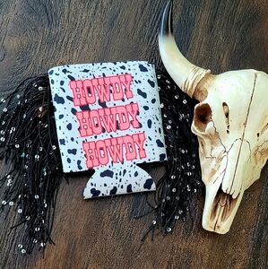 Howdy Cow Print Fringe Koozie